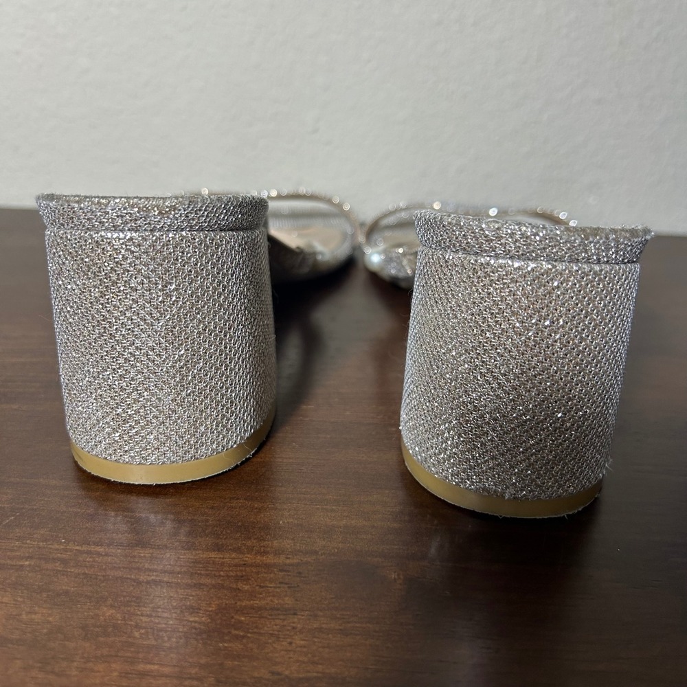Stuart Weitzman Sandals Sz 11 Goldie 60 Pearl Glitter Block Slide Champagne Gold - Picture 6 of 11